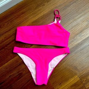 NEON PINK one shoulder bikini